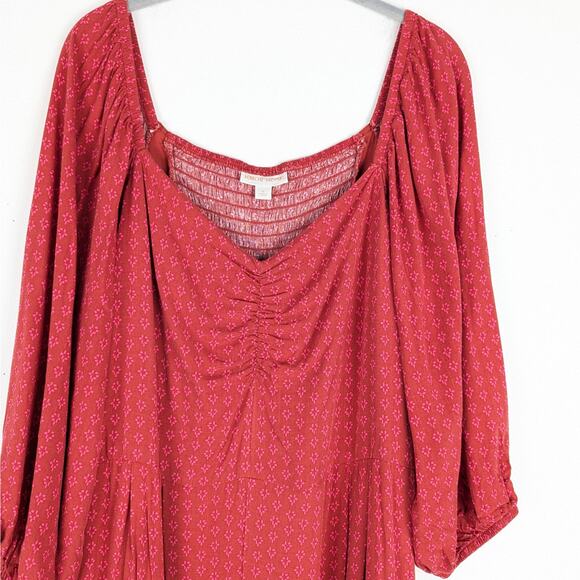 Knox Rose Red Patterned 3/4 Puff Sleeve V-Neck Smocked Cropped Jumpsuit Size XL - Picture 3 of 12